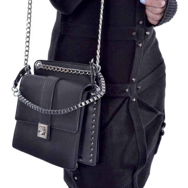 schwarze Damen Tasche mit Nieten Kette BAG Gothic