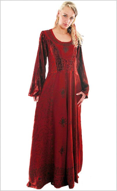 Mittelalter-Kleid langarm Stickerei Viskose rot Gr. 2XL
