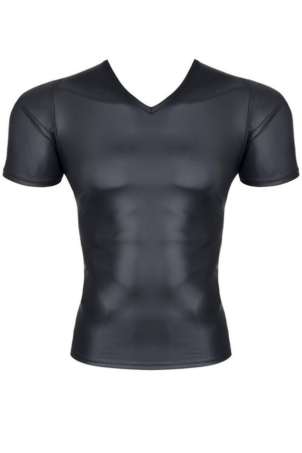 2-teiliges Set T-Shirt und Slip schwarz Wetlook Netz Gr. S bis 2XL