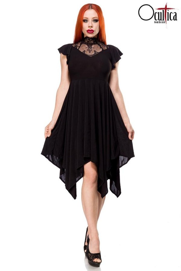 schwarzes Kleid mit Spitzeneinsatz Gr. S bis 4XL