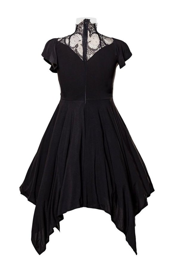 schwarzes Kleid mit Spitzeneinsatz Gr. S bis 4XL