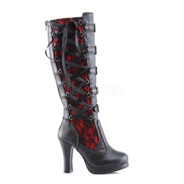 Gothic schwarz-rote Stiefel im Korsett-Stil