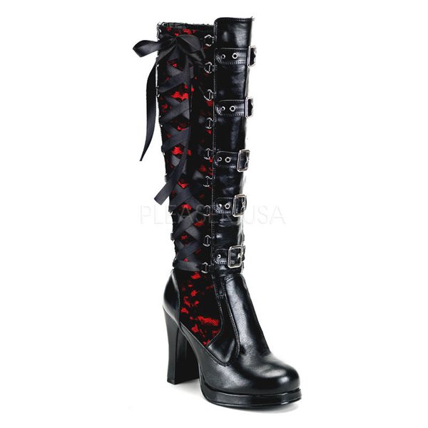 Gothic schwarz-rote Stiefel im Korsett-Stil