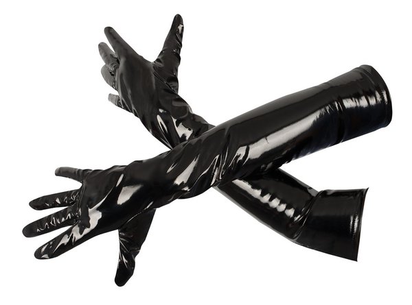 schwarze Lack-Handschuhe lang