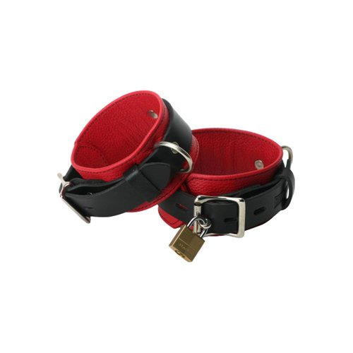 Strict Leather Deluxe Black and Red Locking Cuffs