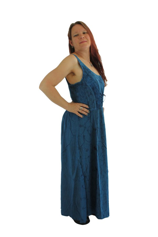 Mittelalter-Kleid ärmellos Schnürung Stickerei in grün, blau u. bordeaux