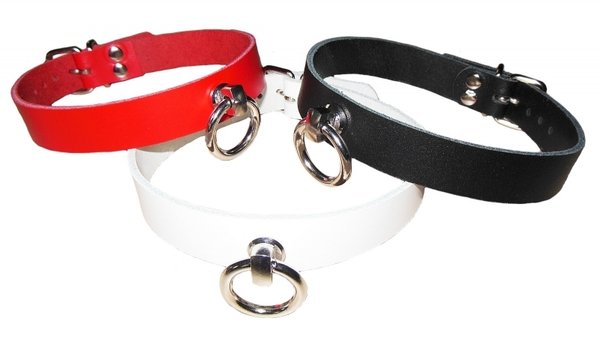 Halsband mit großem O-Ring Rindleder S/M und L/XL in 3 Farben