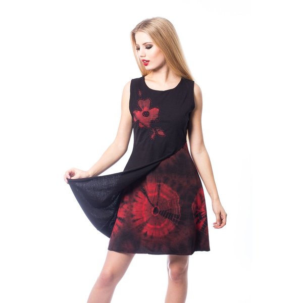 MAYA DRESS - BLACK/RED, Minikleid Blumen Muster