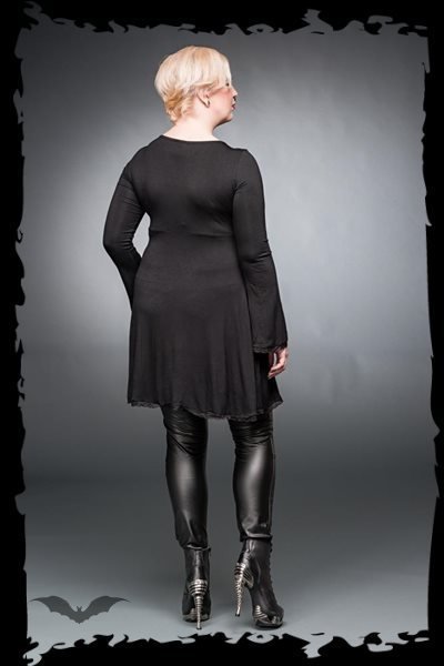 Schwarzes Kleid mit V-Ausschnitt und Schnürung in Gr. 2XL bis 5XL