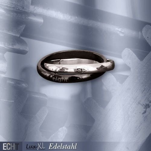 Doppel Ring Edelstahl schwarz / Edelstahl poliert Gr. 62