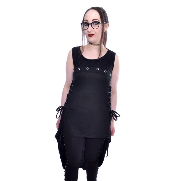 Damen Longshirt ämellos in schwarz mit seitlichen Schnürungen